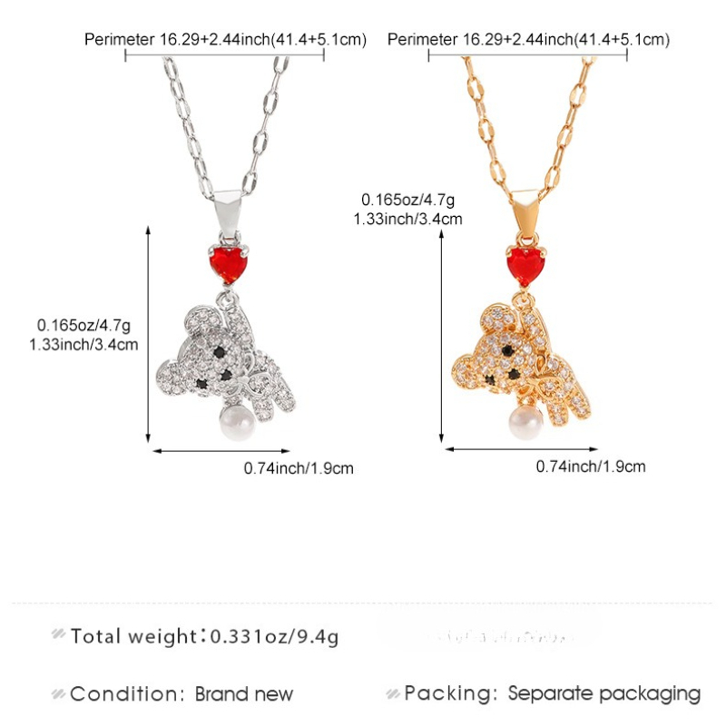Women's Cute Heart Rhinestone Bear Pendant Necklace